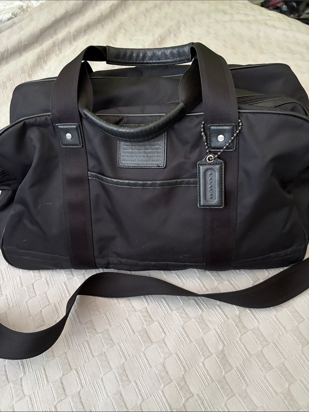 Coach Black Nylon Duffel with Leather Trim and Strap